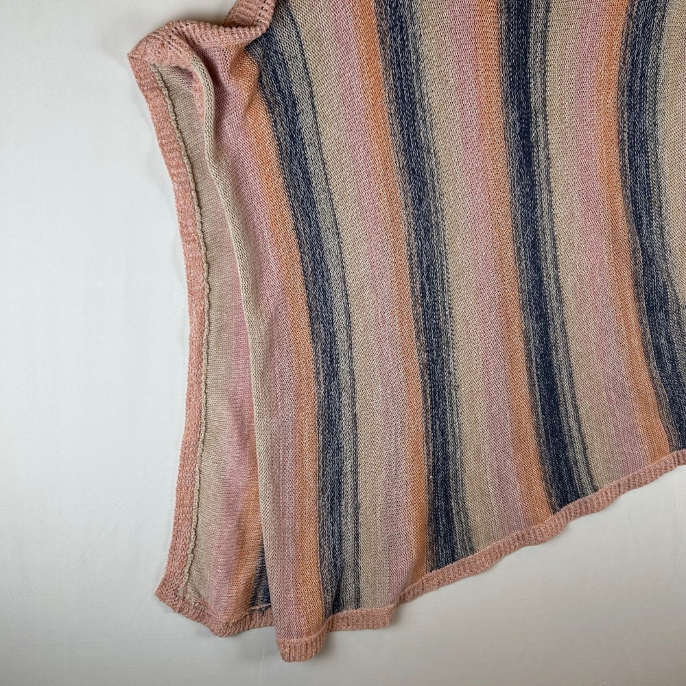 Anthropologie Moth Pink Blue Striped Cotton Asymmetrical Poncho Knit Top XS/S - Picture 8 of 10